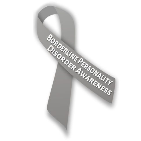 Gray Borderline Personality Disorder ribbon on white background #BPD #borderline (modified from the gray and teal ribbon by MesserWoland on wikimedia commons)